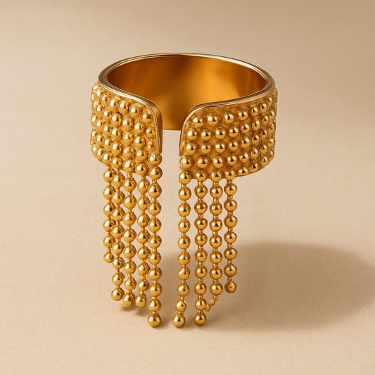 18K Gold Tassel Statement Adjustable Ring