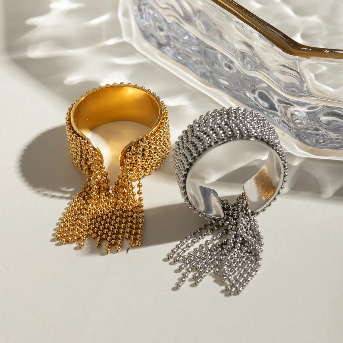 18K Gold Tassel Statement Adjustable Ring