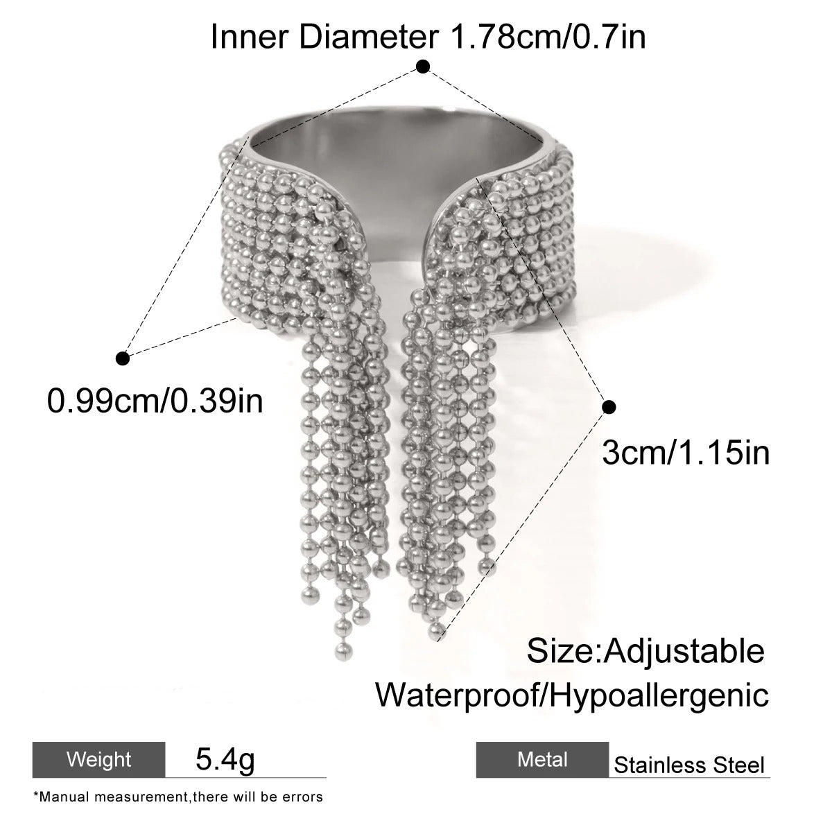 18K Gold Tassel Statement Adjustable Ring