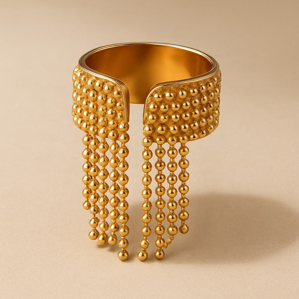 18K Gold Tassel Statement Adjustable Ring
